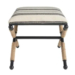Benches & Ottomans-Kirkland's Home Black And White Striped Upholstered Ottoman Black/White