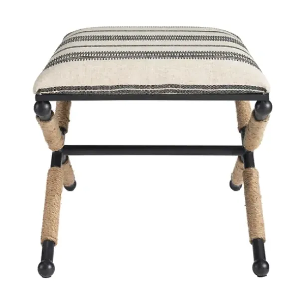 Benches & Ottomans-Kirkland's Home Black And White Striped Upholstered Ottoman Black/White
