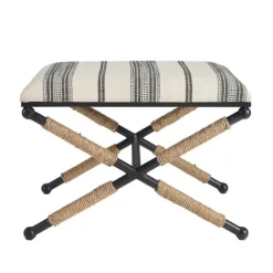 Benches & Ottomans-Kirkland's Home Black And White Striped Upholstered Ottoman Black/White
