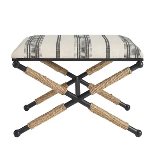 Benches & Ottomans-Kirkland's Home Black And White Striped Upholstered Ottoman Black/White