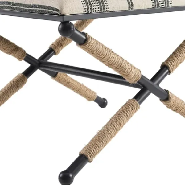 Benches & Ottomans-Kirkland's Home Black And White Striped Upholstered Ottoman Black/White
