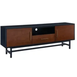 Tv Stands & Media Consoles-Kirkland's Home Black And Wood 2-Door Media Cabinet Brown