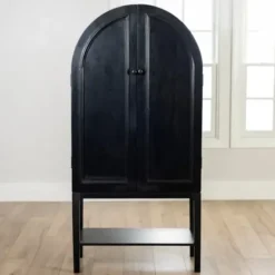 Cabinets & Sideboards-Kirkland's Home Black Arch Wood Bar Cabinet