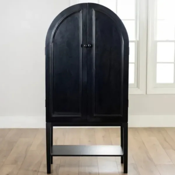 Cabinets & Sideboards-Kirkland's Home Black Arch Wood Bar Cabinet