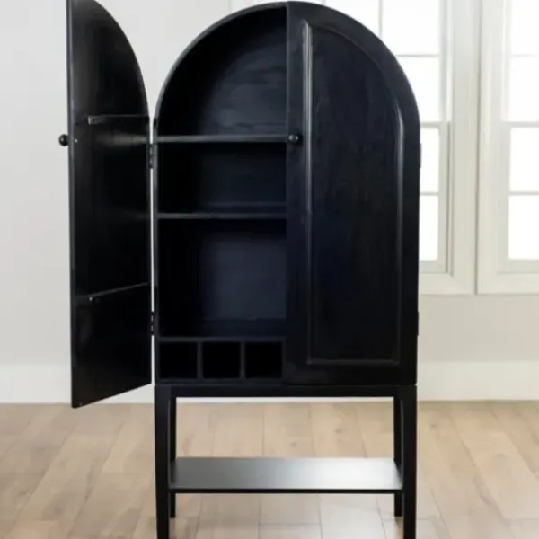 Cabinets & Sideboards-Kirkland's Home Black Arch Wood Bar Cabinet