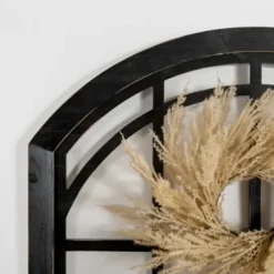 Wall Plaques-Kirkland's Home Black Arched Pane And Pampas Wall Plaque Black/Tan