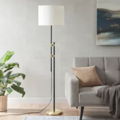 Floor Lamps-Kirkland's Home Black Asymmetrical Metal Floor Lamp White