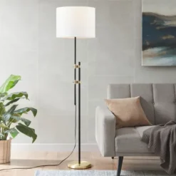 Floor Lamps-Kirkland's Home Black Asymmetrical Metal Floor Lamp White