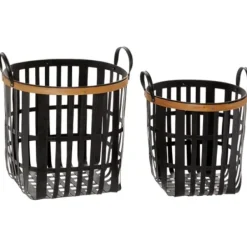 Baskets & Boxes-Kirkland's Home Black Bamboo Metal Woven Baskets, Set Of 2 Black/Brown
