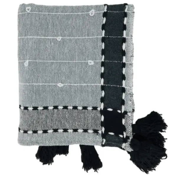 Blankets & Throws-Kirkland's Home Black Banded Tassel Edge Throw Black/White/Gray
