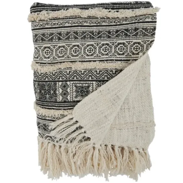 Blankets & Throws-Kirkland's Home Black Beige Block Print Throw Blanket Black/Tan