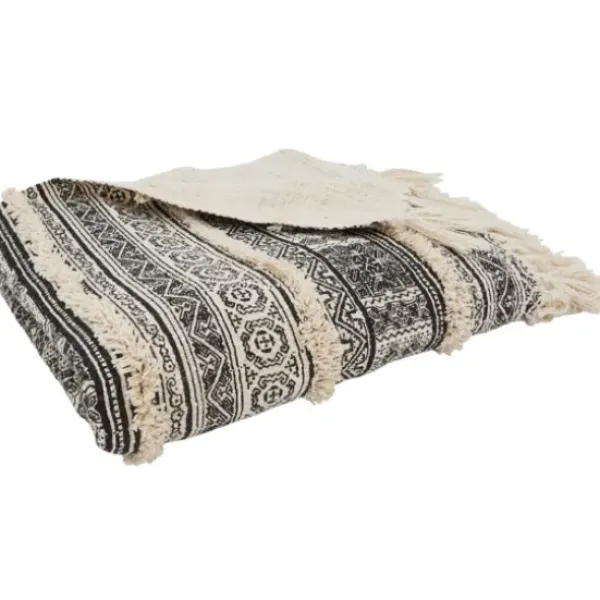 Blankets & Throws-Kirkland's Home Black Beige Block Print Throw Blanket Black/Tan