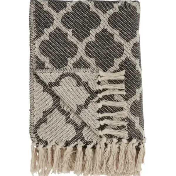 Blankets & Throws-Kirkland's Home Black Beige Fringe Geometric Throw Blanket Black/Tan