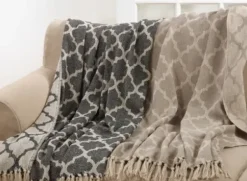 Blankets & Throws-Kirkland's Home Black Beige Fringe Geometric Throw Blanket Black/Tan