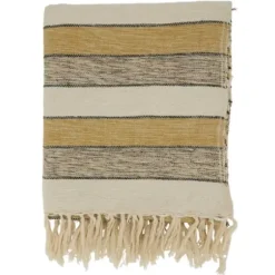 Blankets & Throws-Kirkland's Home Black Beige With Fringe Throw Blanket Yellow