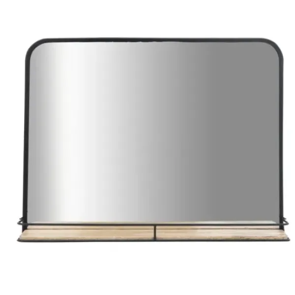 Decorative Mirrors-Kirkland's Home Black Brown Metal Shelf Horizontal Wall Mirror