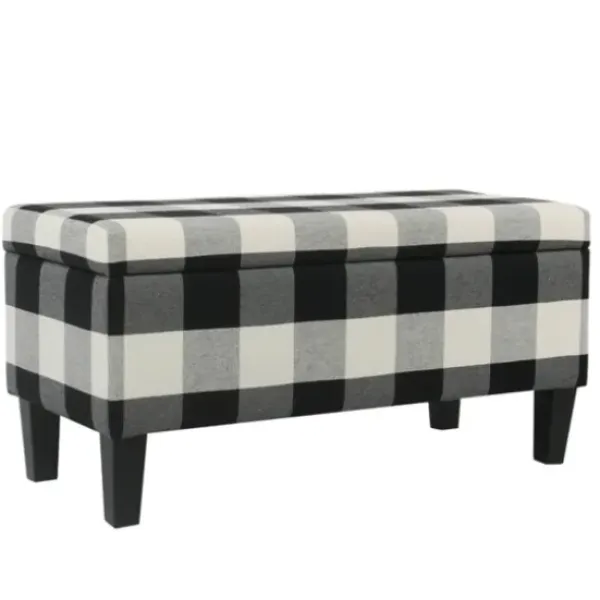 Benches & Ottomans-Kirkland's Home Black Buffalo Check Storage Bench Black/White