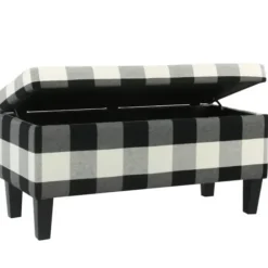Benches & Ottomans-Kirkland's Home Black Buffalo Check Storage Bench Black/White