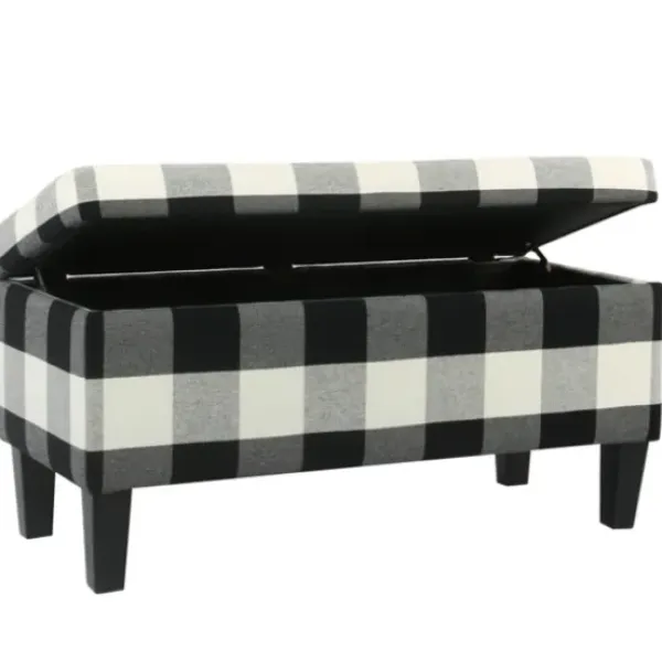 Benches & Ottomans-Kirkland's Home Black Buffalo Check Storage Bench Black/White
