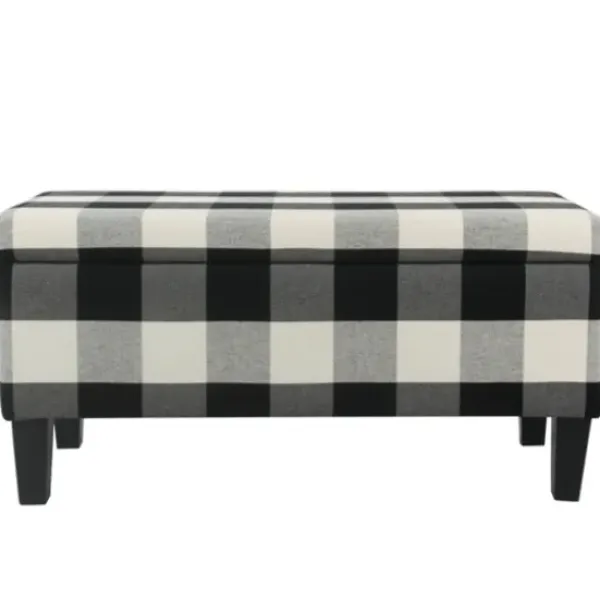 Benches & Ottomans-Kirkland's Home Black Buffalo Check Storage Bench Black/White