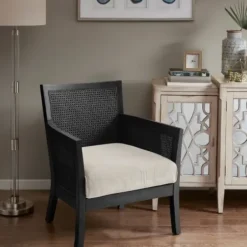 Accent Chairs-Kirkland's Home Black Cane Cushioned Accent Chair Gray