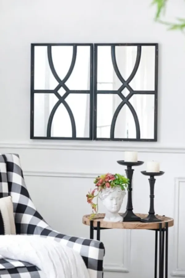 Decorative Mirrors-Kirkland's Home Black Carved Wooden Frame Wall Mirrors, Set Of 2