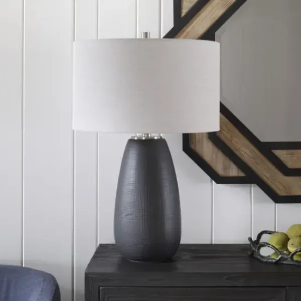 Table Lamps-Kirkland's Home Black Ceramic Gridline Table Lamp Gray