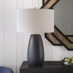 Table Lamps-Kirkland's Home Black Ceramic Gridline Table Lamp Gray