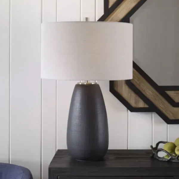 Table Lamps-Kirkland's Home Black Ceramic Gridline Table Lamp Gray