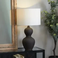 Table Lamps-Kirkland's Home Black Ceramic Hourglass Simple Large Table Lamp White