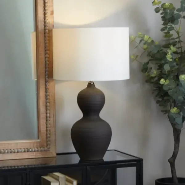 Table Lamps-Kirkland's Home Black Ceramic Hourglass Simple Large Table Lamp White