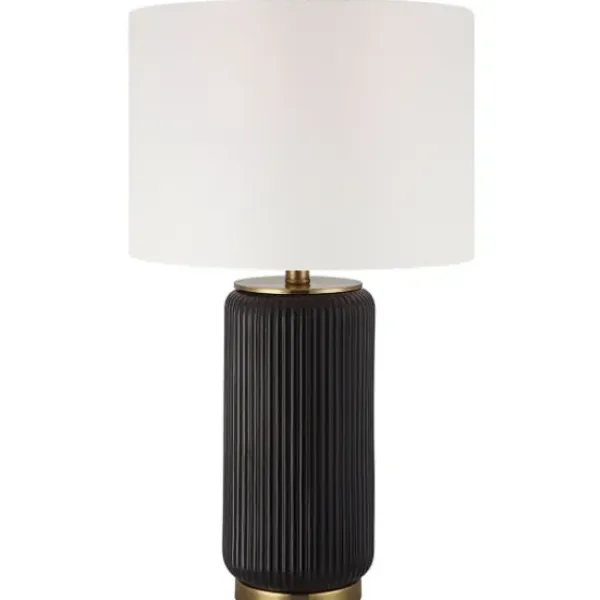 Table Lamps-Kirkland's Home Black Ceramic Ribbed Table Lamp White
