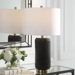 Table Lamps-Kirkland's Home Black Ceramic Ribbed Table Lamp White