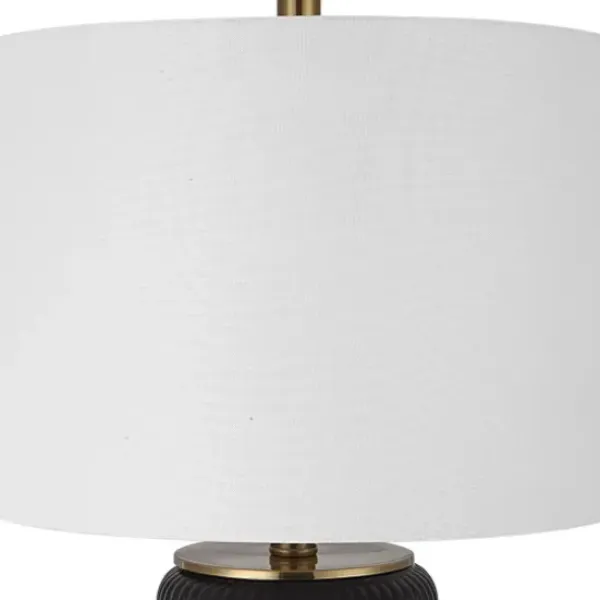 Table Lamps-Kirkland's Home Black Ceramic Ribbed Table Lamp White