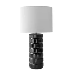 Table Lamps-Kirkland's Home Black Ceramic Stacked Lines Table Lamp White