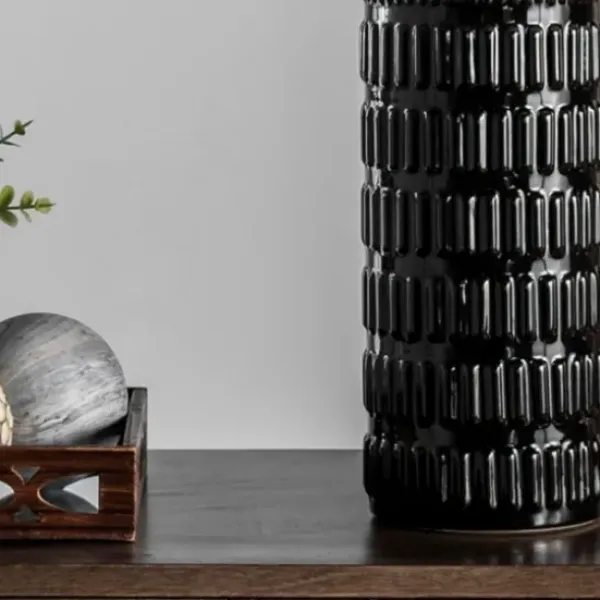 Table Lamps-Kirkland's Home Black Ceramic Stacked Lines Table Lamp White