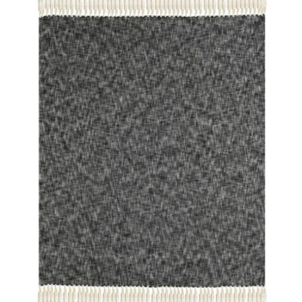 Blankets & Throws-Kirkland's Home Black Chambray Fringe Throw Black/White