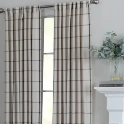 Curtains & Drapes-Kirkland's Home Black Checkered Single Curtain Panel, 84 In. Black/Tan