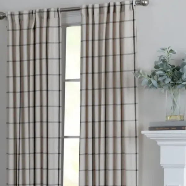 Curtains & Drapes-Kirkland's Home Black Checkered Single Curtain Panel, 84 In. Black/Tan