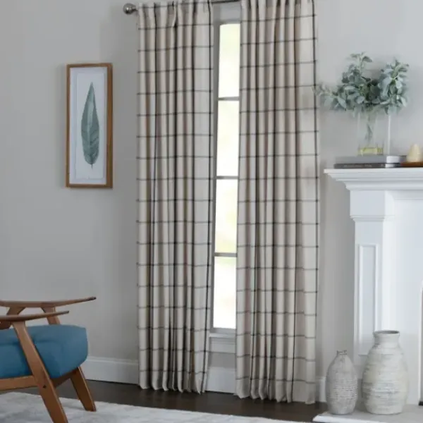 Curtains & Drapes-Kirkland's Home Black Checkered Single Curtain Panel, 84 In. Black/Tan