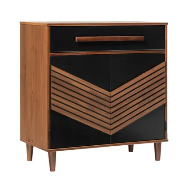 Cabinets & Sideboards-Kirkland's Home Black Chevron Wood Single Drawer Cabinet