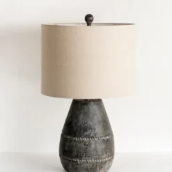 Table Lamps-Kirkland's Home Black Concrete Porter Table Lamp Ivory
