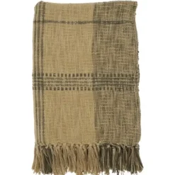 Blankets & Throws-Kirkland's Home Black Cotton Plaid Oaker Throw Blanket Black/Brown