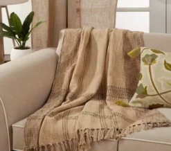 Blankets & Throws-Kirkland's Home Black Cotton Plaid Oaker Throw Blanket Black/Brown