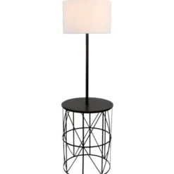 Floor Lamps-Kirkland's Home Black Cross Caged Table Base Floor Lamp White