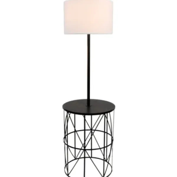 Floor Lamps-Kirkland's Home Black Cross Caged Table Base Floor Lamp White