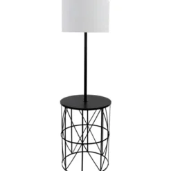 Floor Lamps-Kirkland's Home Black Cross Caged Table Base Floor Lamp White