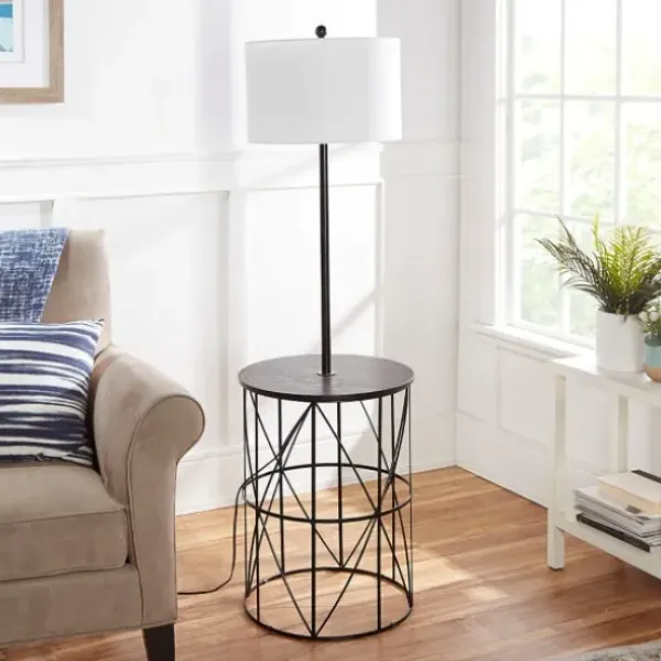 Floor Lamps-Kirkland's Home Black Cross Caged Table Base Floor Lamp White