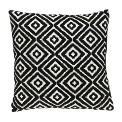 Pillows-Kirkland's Home Black Diamond Cotton Throw Pillow Black/White