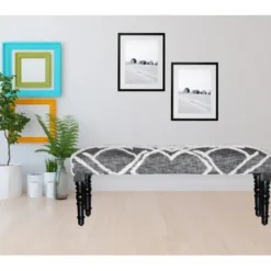 Benches & Ottomans-Kirkland's Home Black Diamond Tufted Modern Bench Gray/White